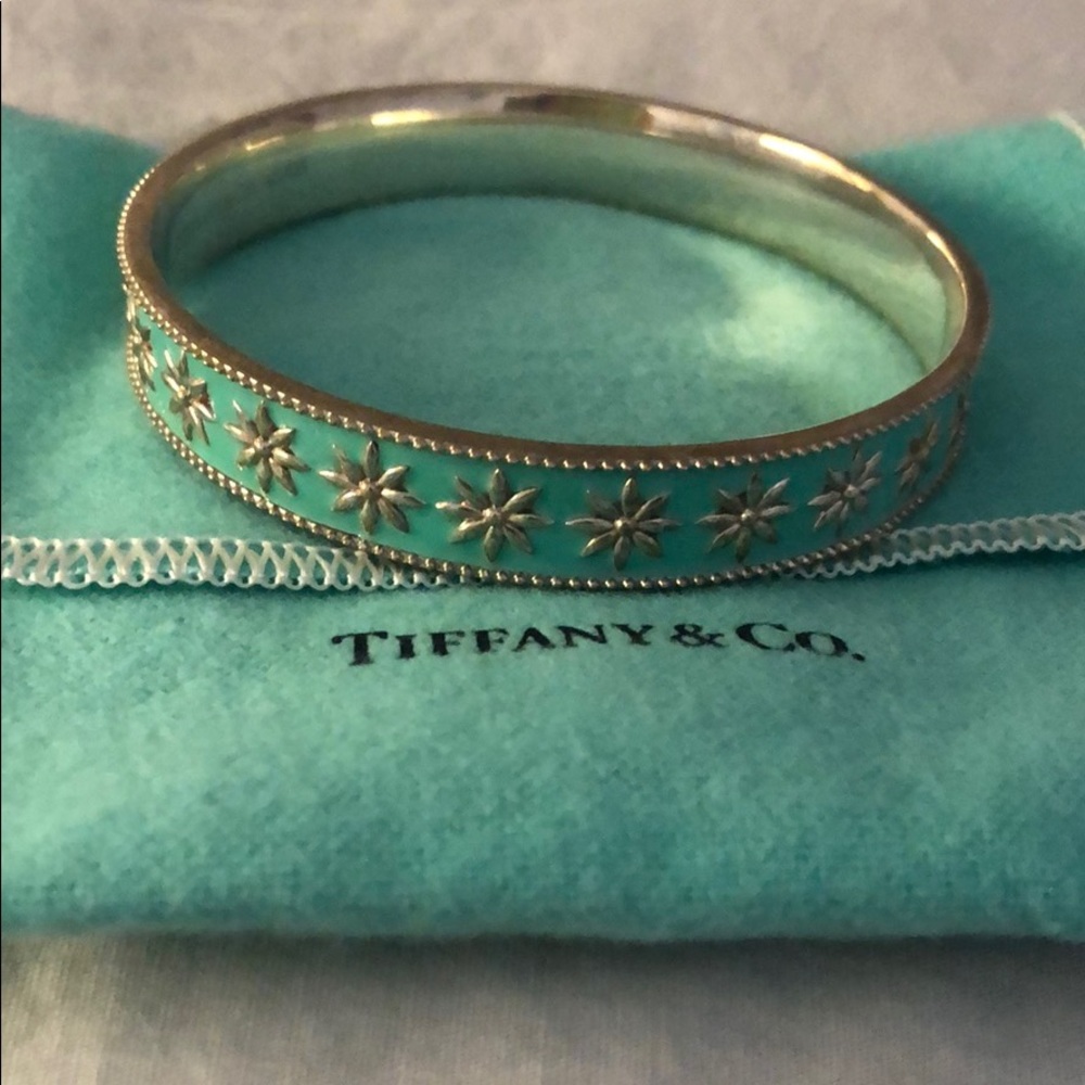 Tiffany & Co. Sterling Silver Blue Daisy Bangle